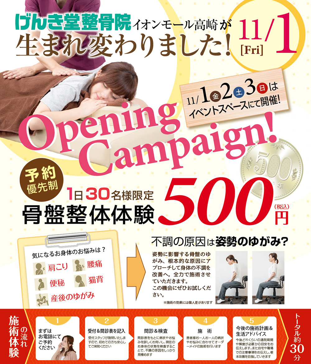 骨盤整体500円体験実施!